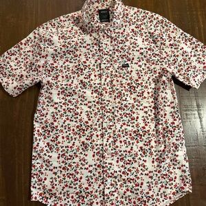 RVCA Men's Casual Floral Shirt - Red & Black - Size Small